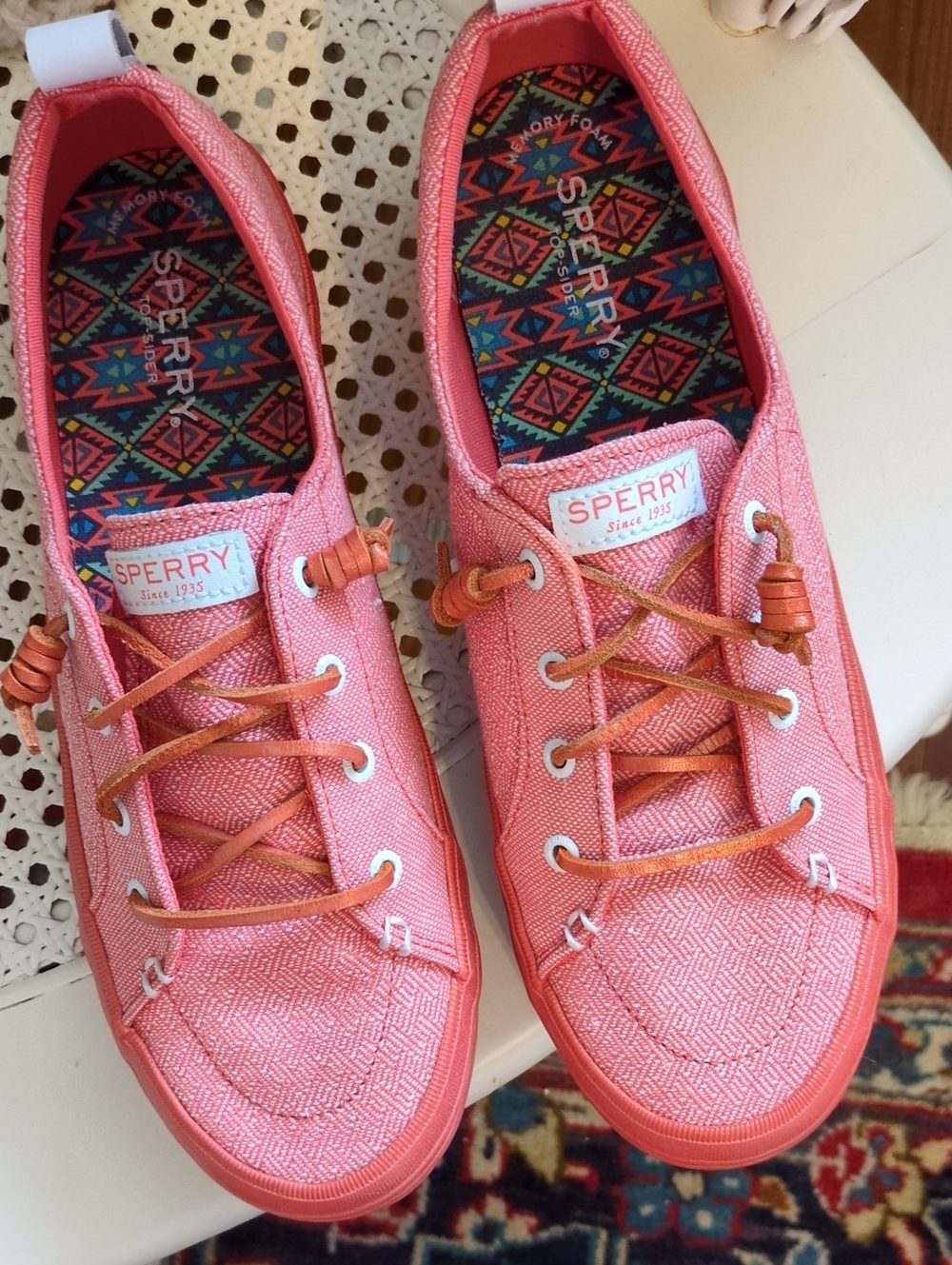 Sperry Coral Pink Canvas Lace-Up Sneakers